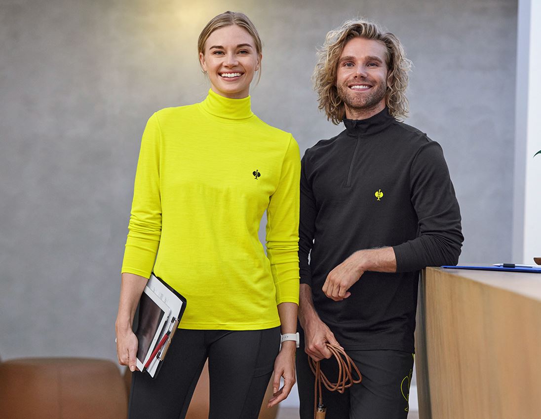 Bovenkleding: Shirt met col Merino e.s.trail, dames + zuurgeel/zwart 2
