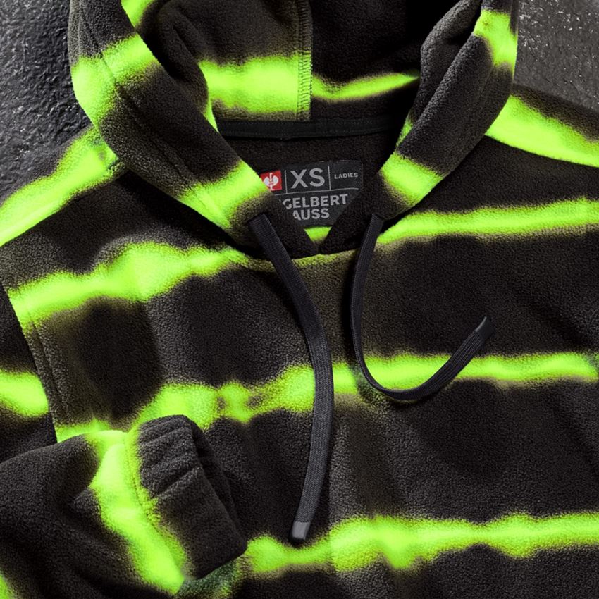 Bovenkleding: Fleece hoody tie-dye e.s.motion ten, dames + zwart/signaalgeel 2