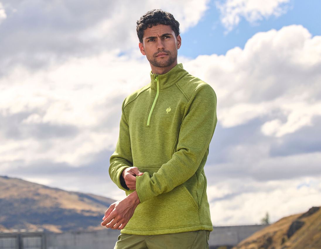 Bovenkleding: Schipperstrui thermo stretch e.s.trail + jeneverbesgroen melange/limegroen