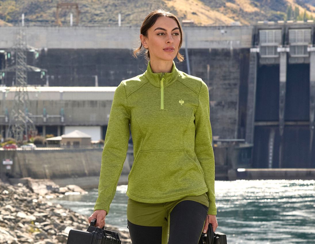 Bovenkleding: Schipperstrui thermo stretch e.s.trail, dames + jeneverbesgroen melange/limegroen