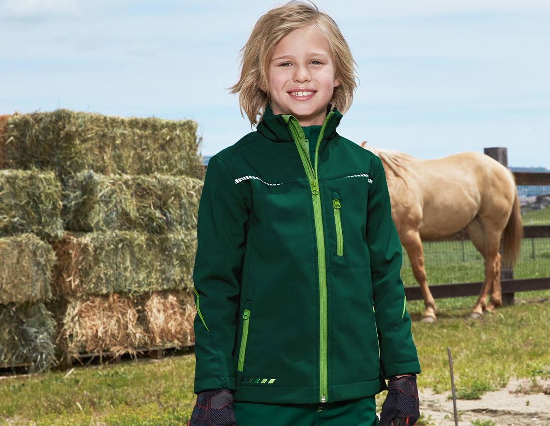Jassen: Softshelljack e.s.motion 2020, kinderen + groen/zeegroen