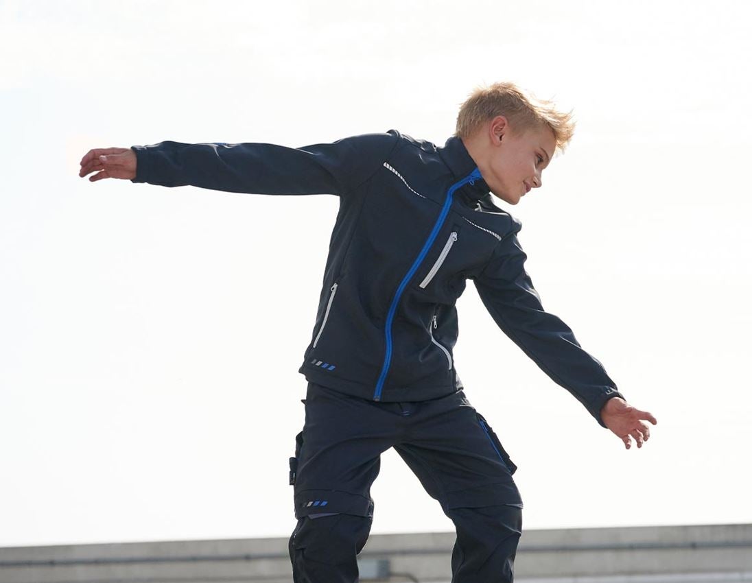 Jassen: Softshelljack e.s.motion 2020, kinderen + grafiet/gentiaanblauw