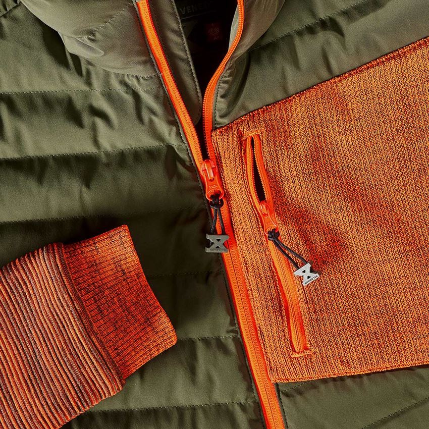 Werkjassen: Hybrid gebreid capuchonjack e.s.motion ten + camouflagegroen/signaaloranje melange 2