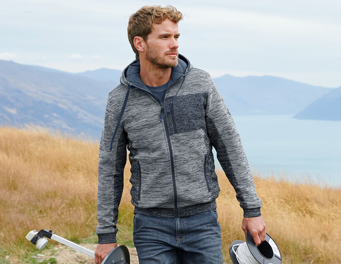 Werkjassen: Windbreaker gebreid capuchonjack e.s.motion ten + leisteenblauw melange