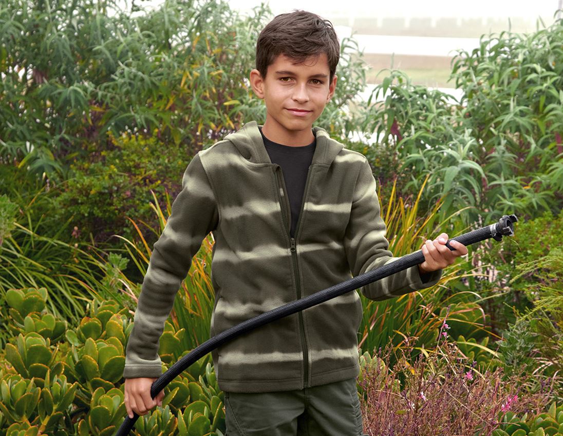 Jassen: Fleece capuchonjack tie-dye e.s.motion ten, kinder + camouflagegroen/moerasgroen