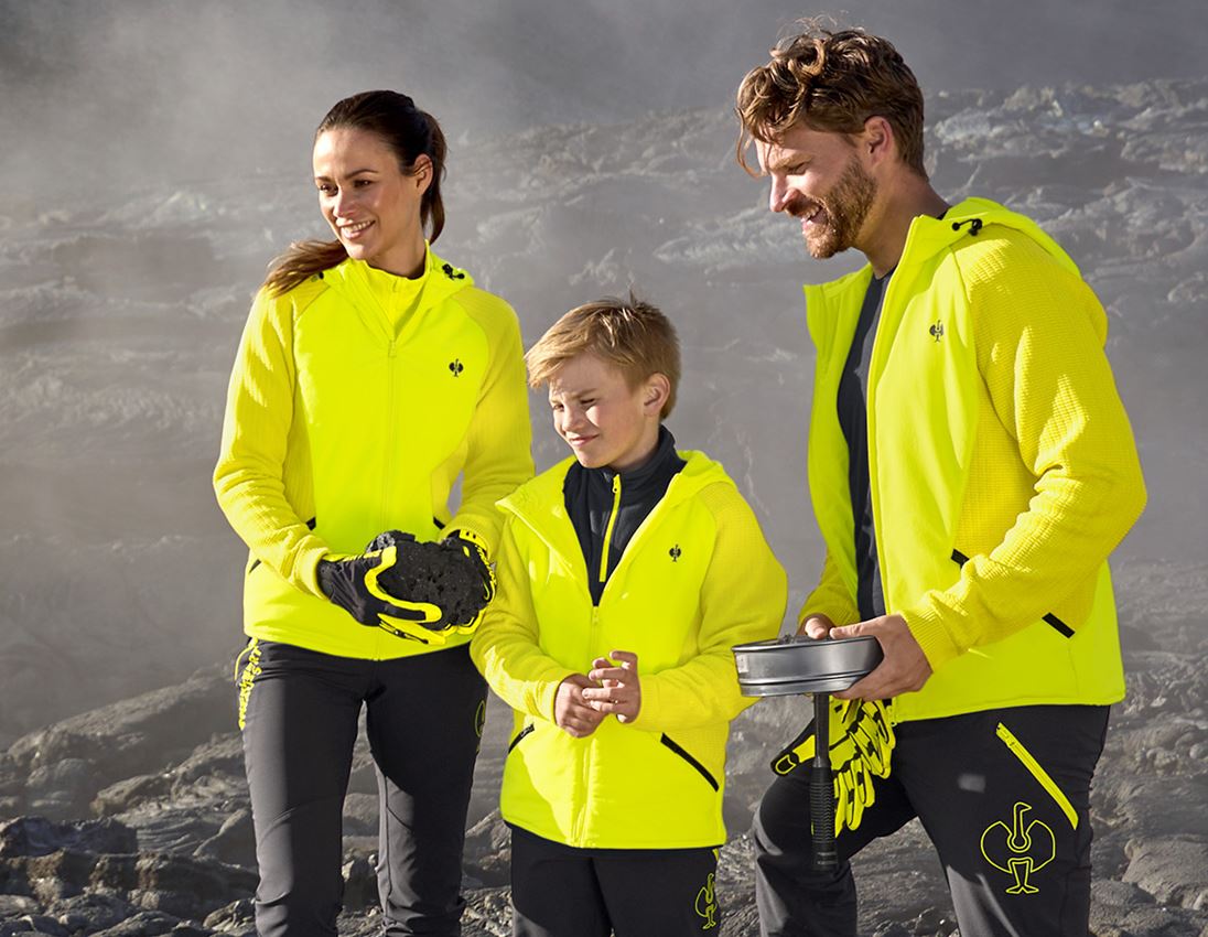 Jassen: Hybride gebreide jack met capuchon e.s.trail,kind. + zuurgeel/zwart 1