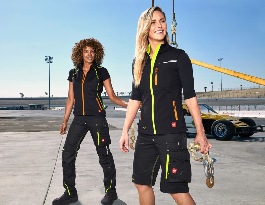 Werkvesten: Softshell-bodywarmer e.s.motion 2020, dames + zwart/signaalgeel/signaaloranje 3