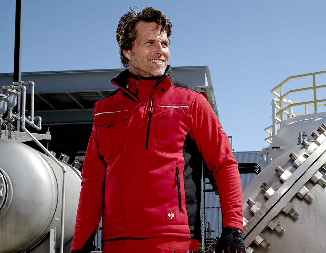 Werkvesten: Softshell-bodywarmer e.s.motion + rood/zwart