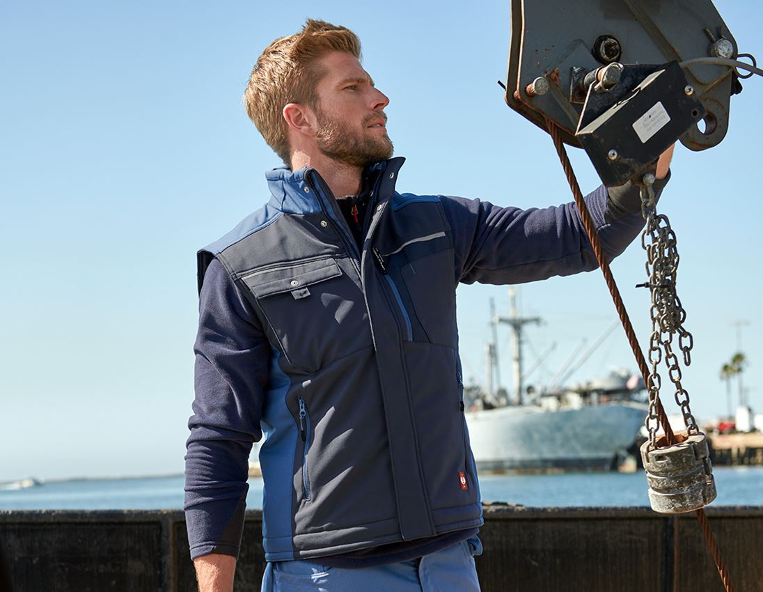 Werkvesten: Softshell-bodywarmer e.s.motion + pacific/kobalt