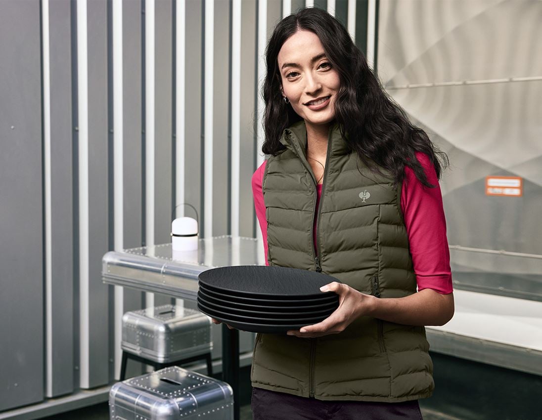 Werkvesten: Bodywarmer e.s.motion ten, dames + camouflagegroen 2
