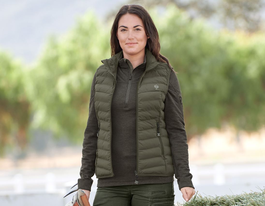 Werkvesten: Bodywarmer e.s.motion ten, dames + camouflagegroen