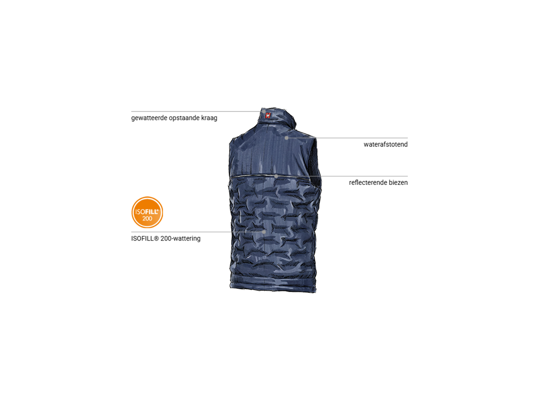 Werkvesten: Padded-winterbodywarmer e.s.line.core + donkerblauw/platina 2