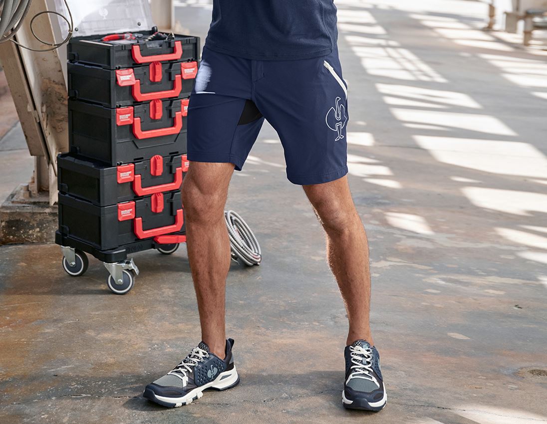 Werkbroeken: Functioneel short e.s.trail + diepblauw/wit