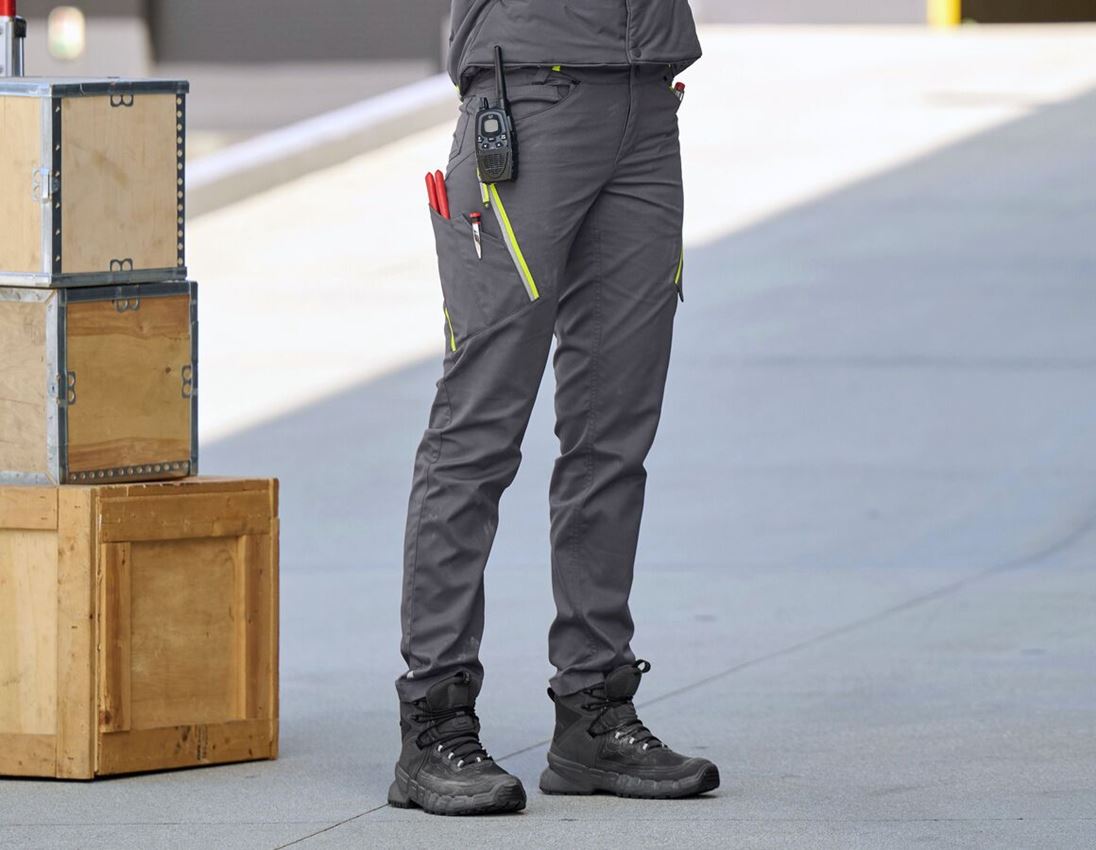 Werkbroeken: Multipocketbroek e.s.ambition, dames + antraciet/signaalgeel