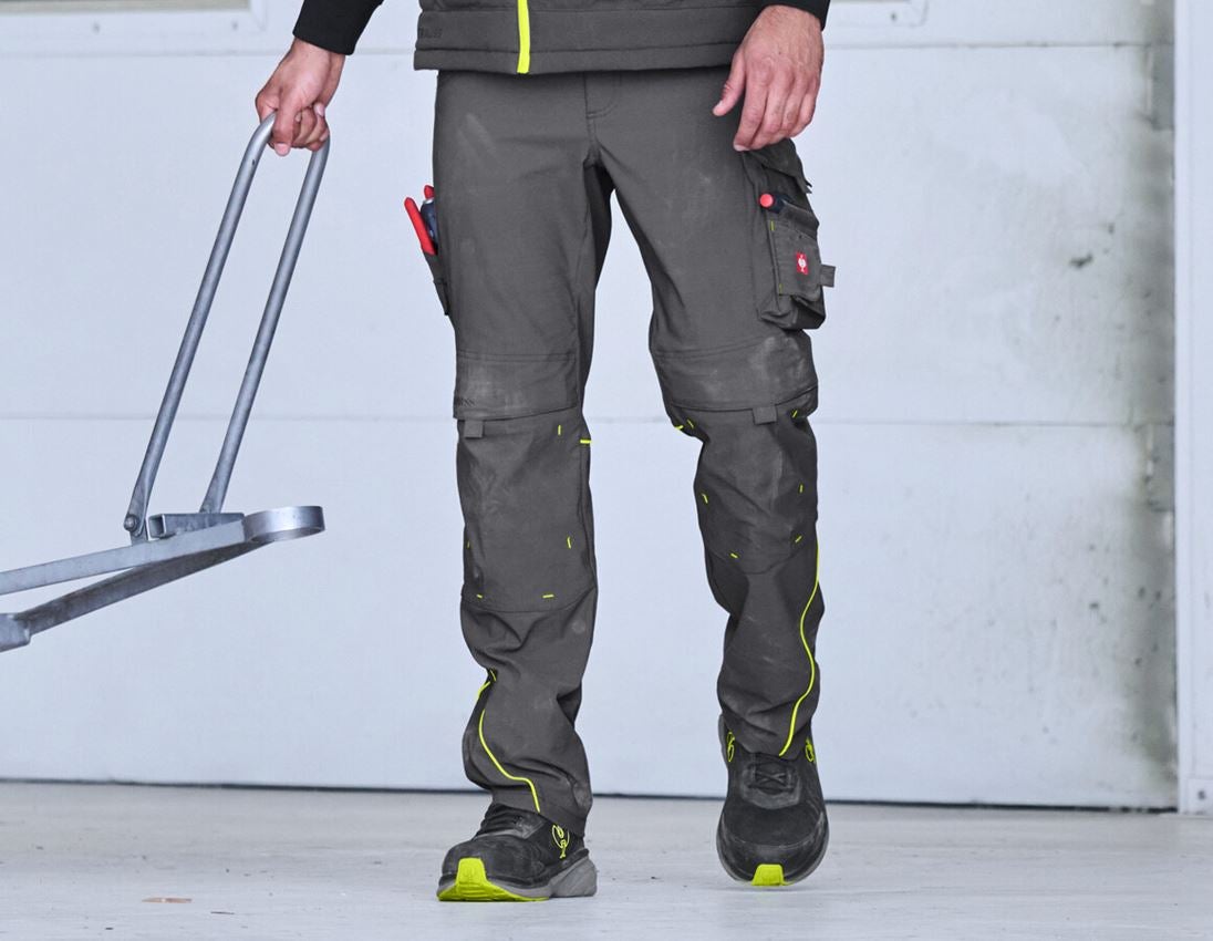 Werkbroeken: Stretch werkbroek e.s.line.core + carbongrijs/signaalgeel