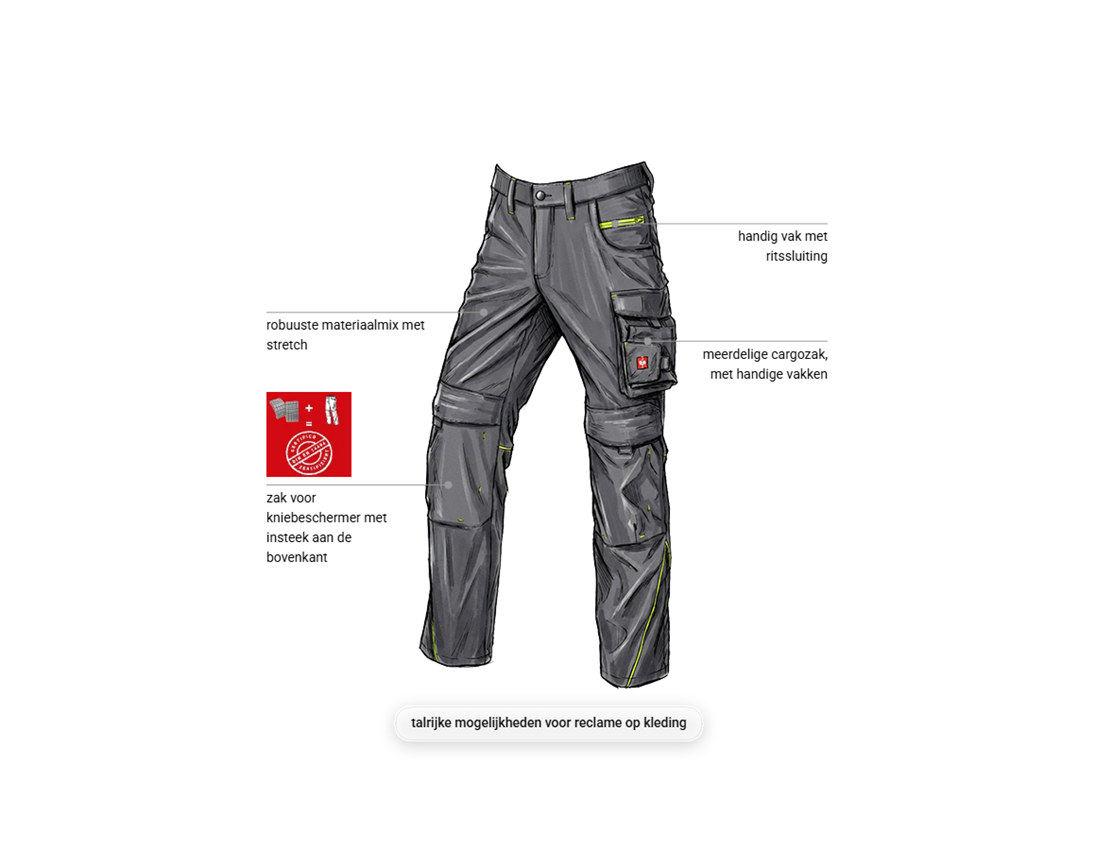 Werkbroeken: Stretch werkbroek e.s.line.core + carbongrijs/signaalgeel 1