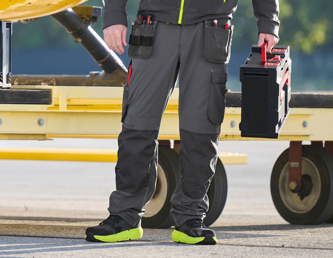 Werkbroeken: Stretch holster werkbroek e.s.line.core + carbongrijs/signaalgeel