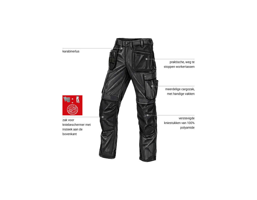 Werkbroeken: Stretch holster werkbroek e.s.line.core + zwart 1