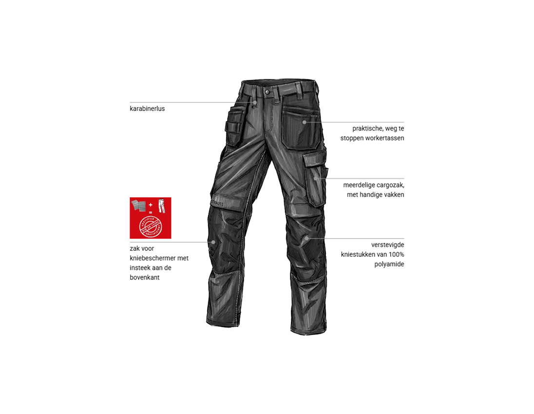 Werkbroeken: Stretch holster werkbroek e.s.line.core + zwart/platina 1