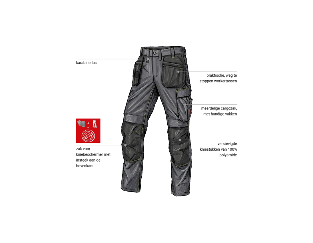 Werkbroeken: Stretch holster werkbroek e.s.line.core + carbongrijs/signaalgeel 1