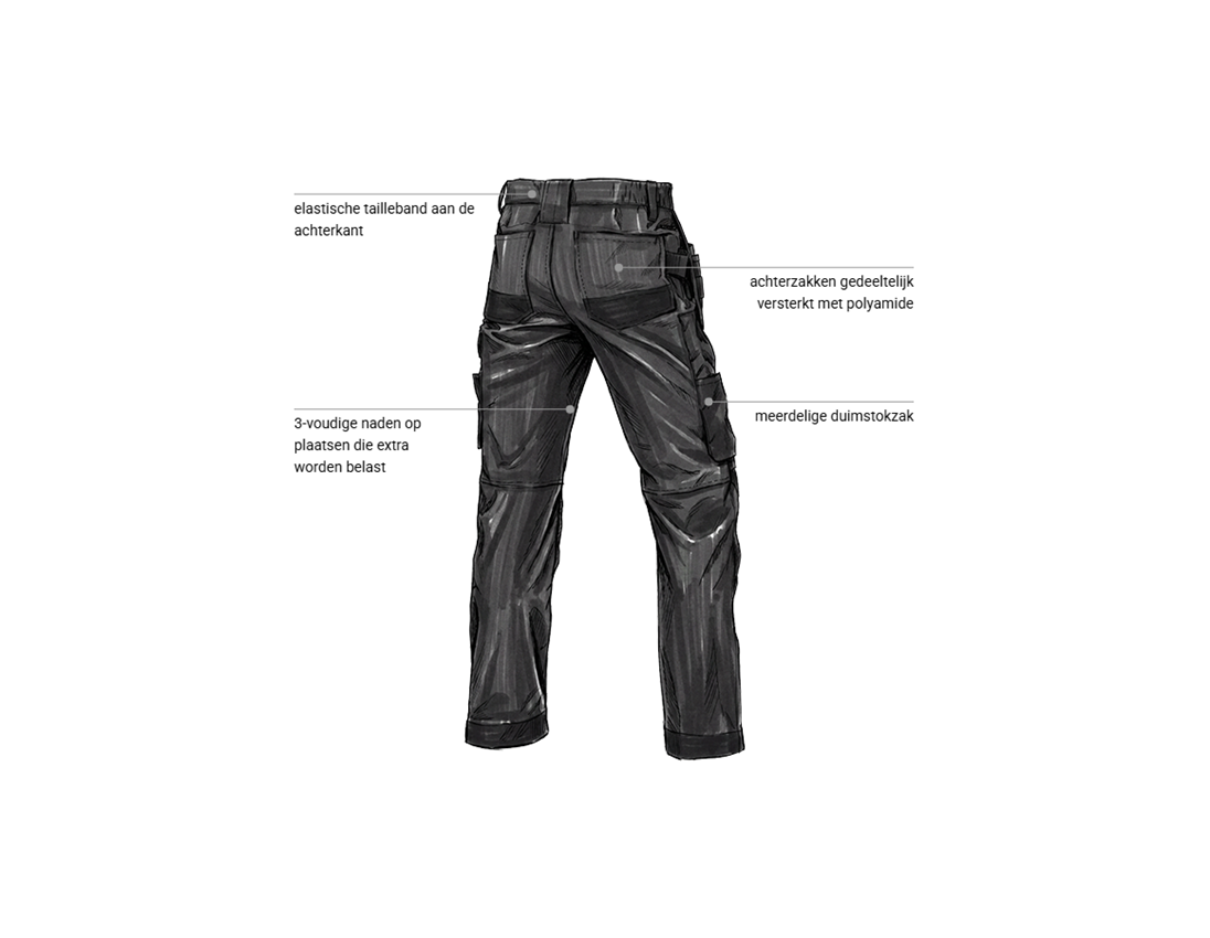 Werkbroeken: Stretch holster werkbroek e.s.line.core + zwart/platina 2