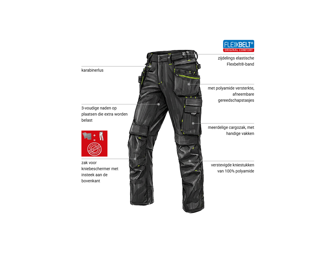 Werkbroeken: Stretch holster werkbroek e.s.line.nordic + zwart/signaalgeel 1