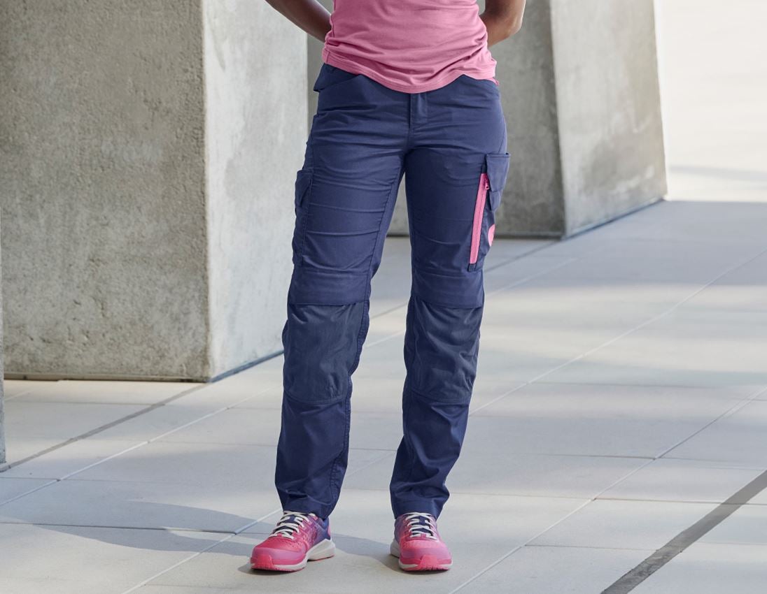 Werkbroeken: Werkbroek e.s.trail, dames + diepblauw/tarapink