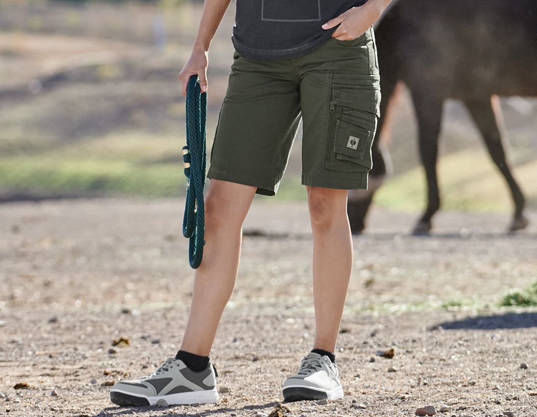 Werkbroeken: Short e.s.motion ten, dames + camouflagegroen
