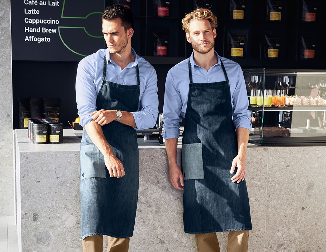 Schorten: e.s. Halterschort denim, lang + mediumwashed