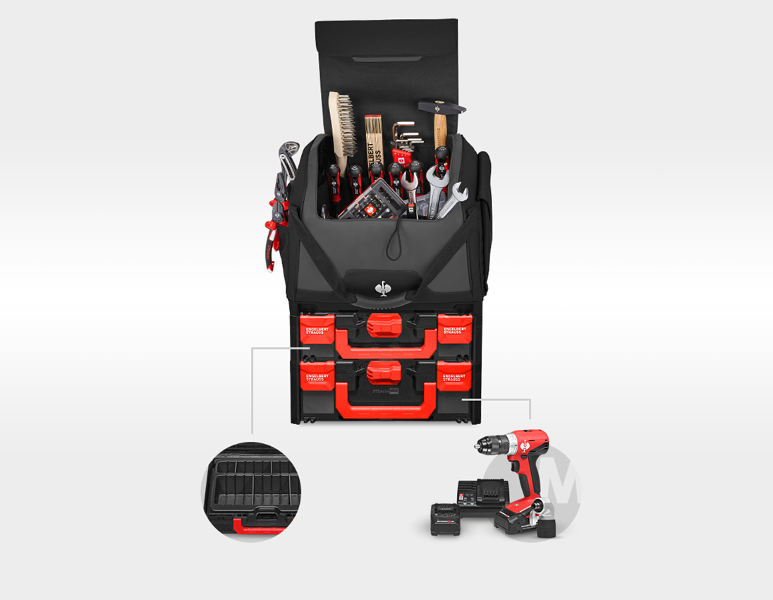 STRAUSSbox Systeem: Gereedsch.set Allround+18,0V accu-multischroefmach + zwart