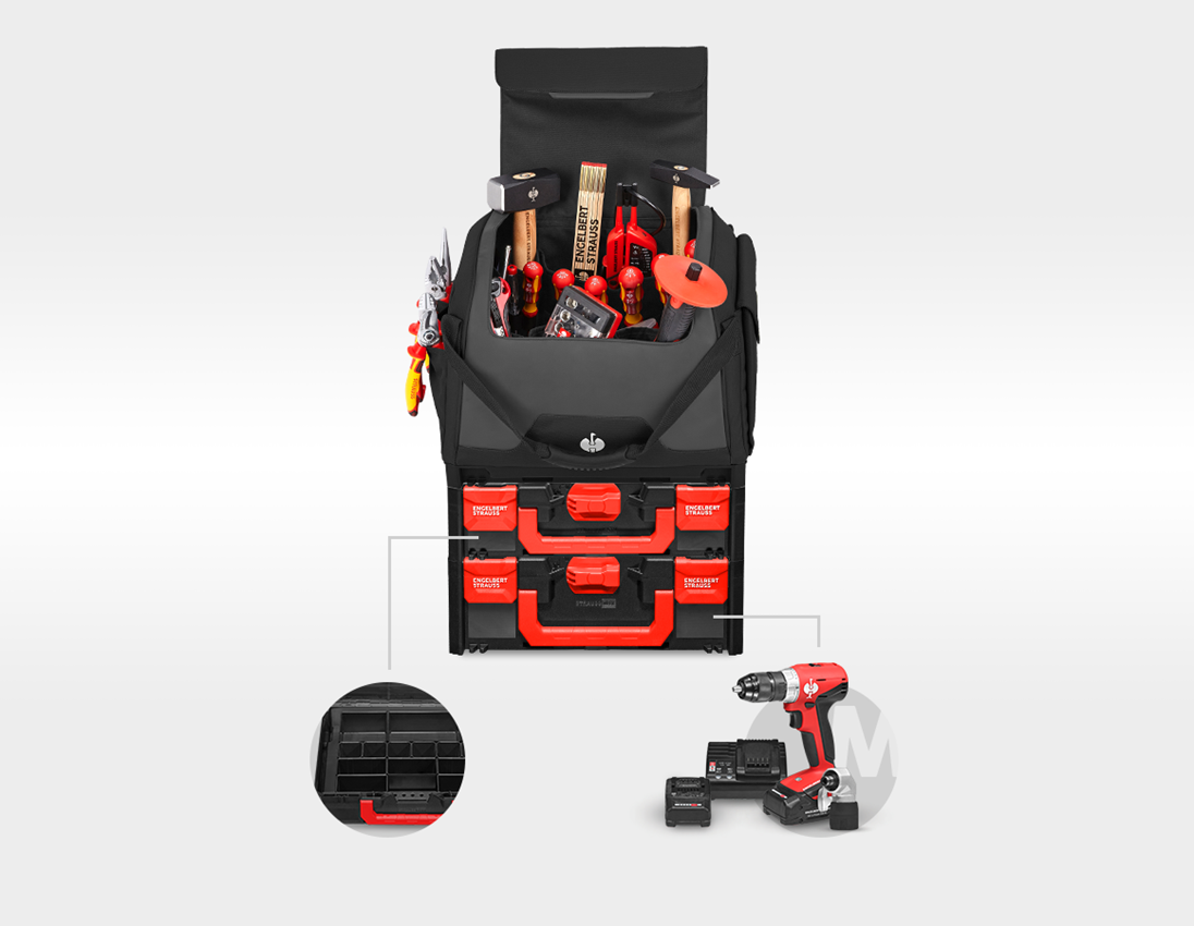 STRAUSSbox Systeem: Gereedsch.set Elektro+ 18,0V accu-multischroefmach + zwart