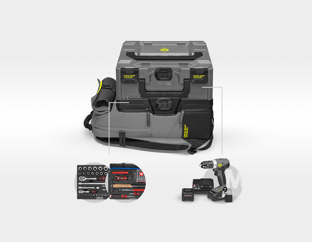 STRAUSSbox Systeem: STRAUSSbox rugzakset+18,0 V multi-boorschroefm. + bazaltgrijs/zuurgeel