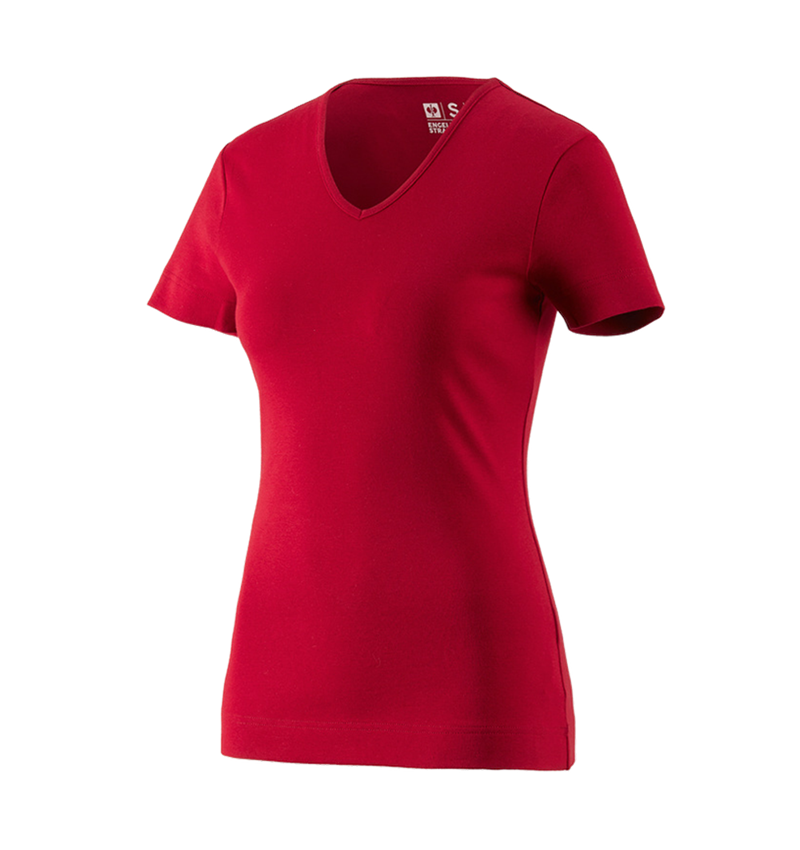 Bovenkleding: e.s. T-Shirt cotton V-Neck, dames + vuurrood