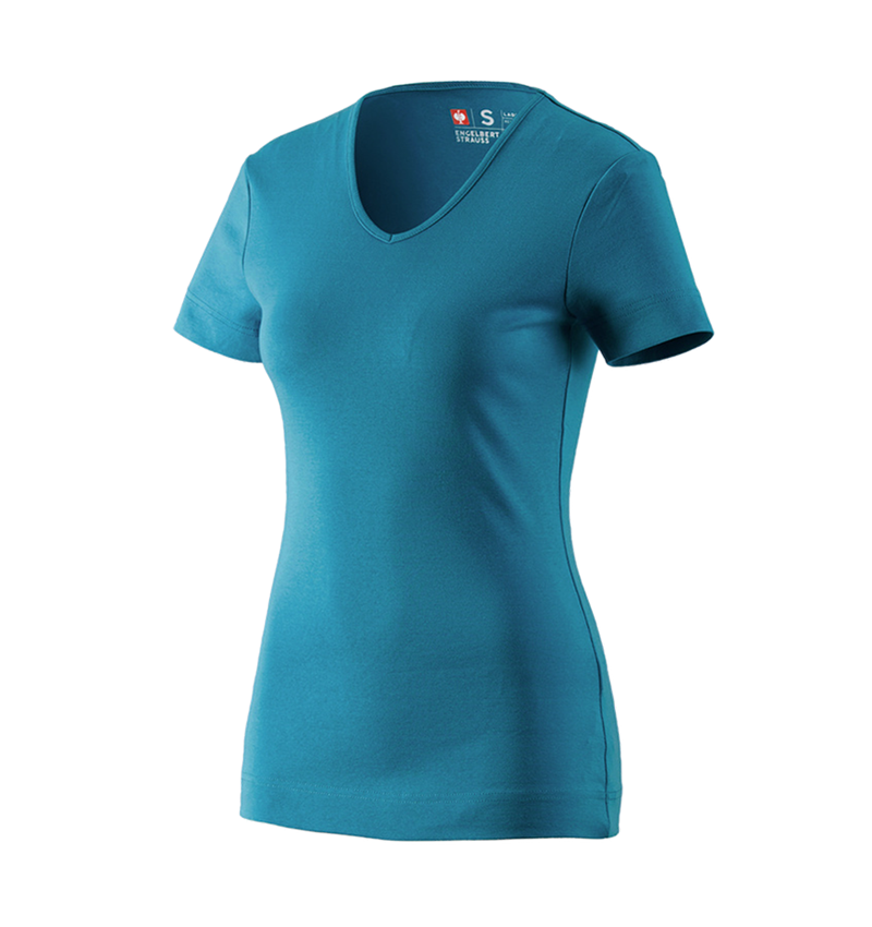 Bovenkleding: e.s. T-Shirt cotton V-Neck, dames + petrol