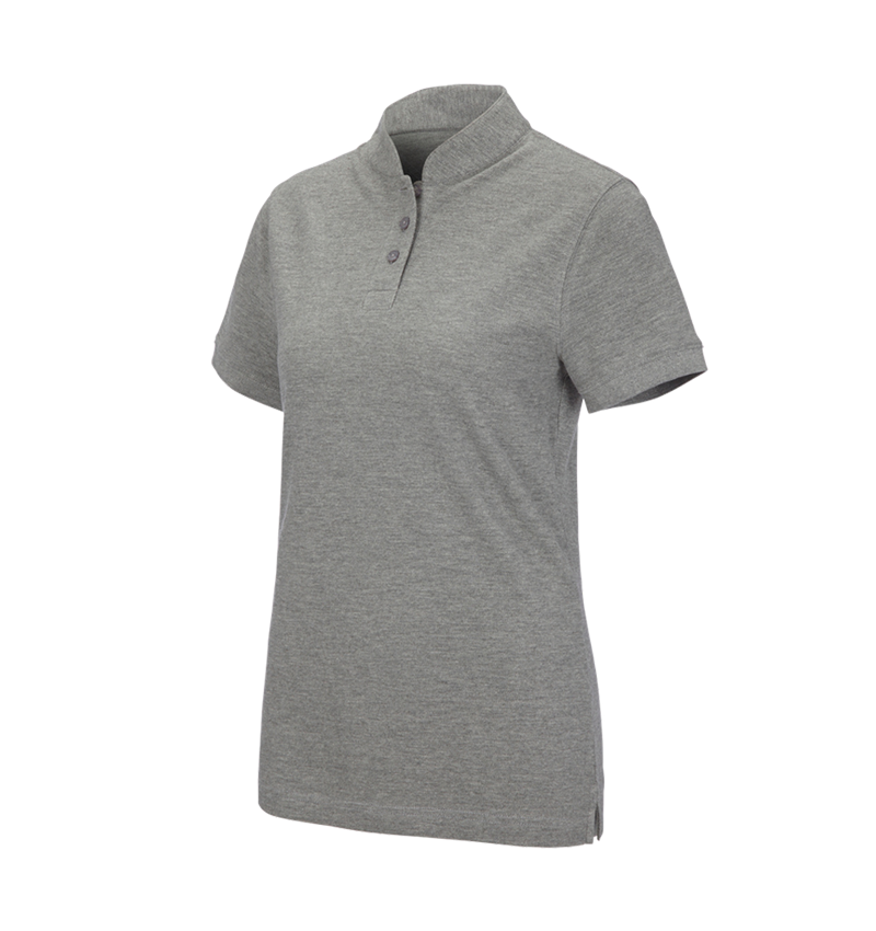 Bovenkleding: e.s. Poloshirt cotton Mandarin, dames + grijs mêlee