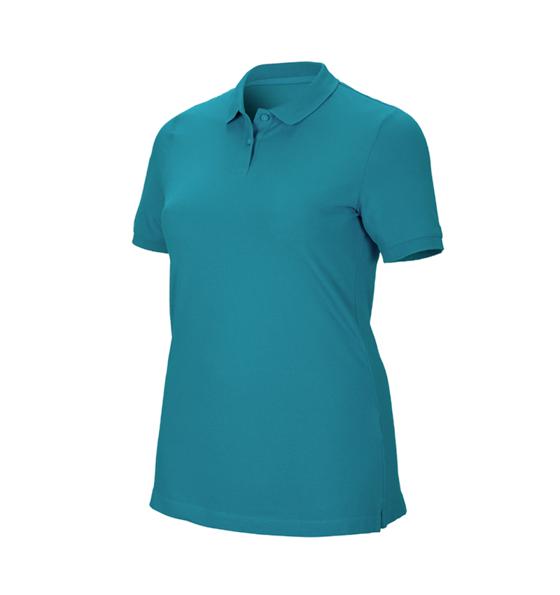 Bovenkleding: e.s. Pique-Polo cotton stretch, dames, plus fit + oceaan 2