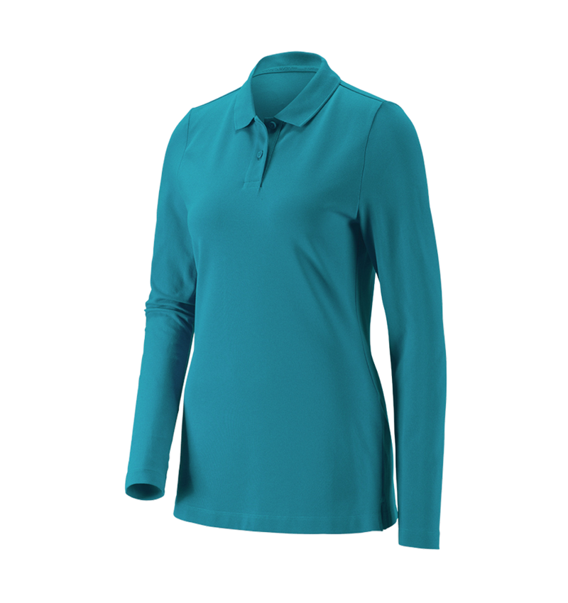 Bovenkleding: e.s. Pique-Polo longsleeve cotton stretch,dames + oceaan