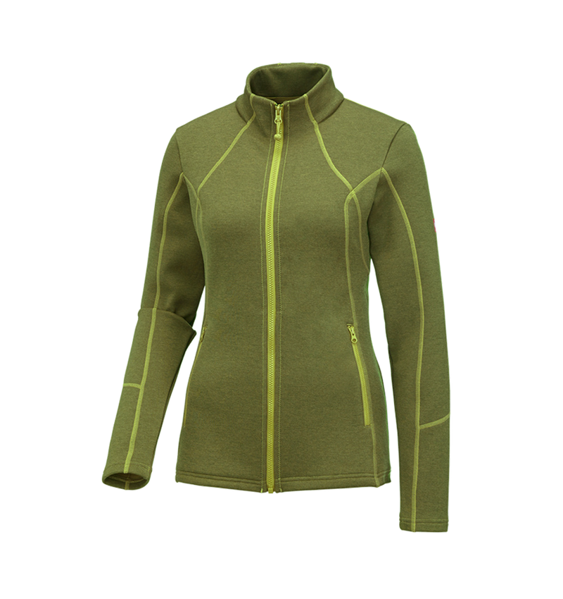 Werkjassen: e.s. Functioneel sweatjack melange, dames + meigroen melange