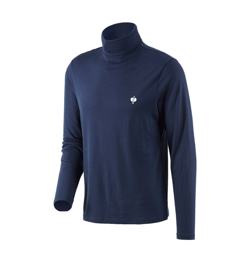 Onderwerpen: Shirt met col Merino e.s.trail + diepblauw/wit 2