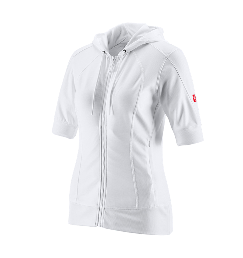 Werkjassen: e.s.Functioneel capuchonjack stripe 3/4-mouw,dames + wit 3