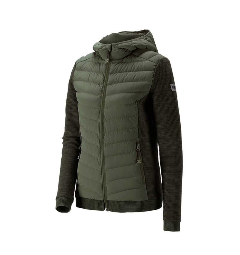 Werkjassen: Hybrid gebreid capuchonjack e.s.motion ten, dames + camouflagegroen melange 2