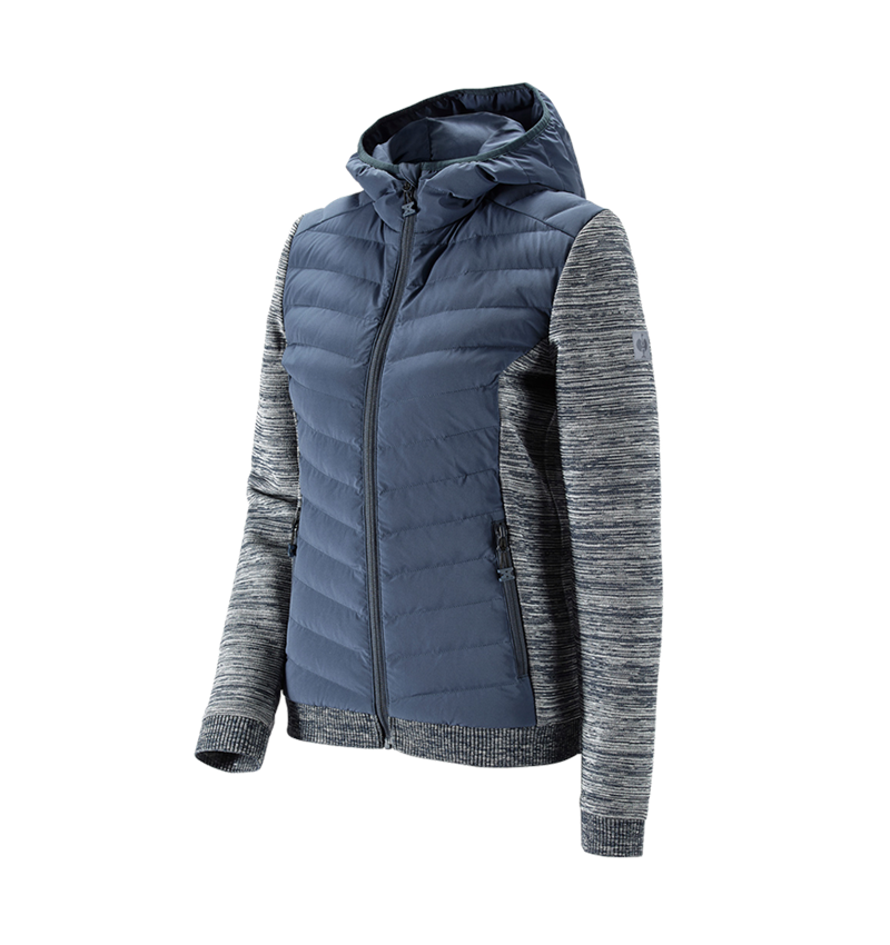 Werkjassen: Hybrid gebreid capuchonjack e.s.motion ten, dames + leisteenblauw melange 2