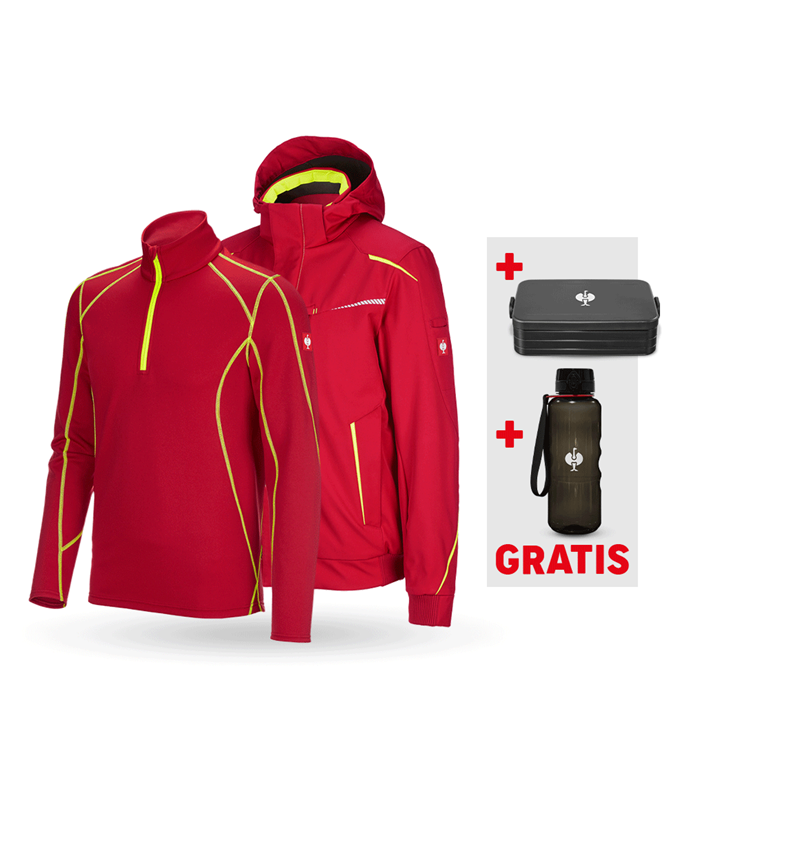 Kleding: SET: Wintersoftshellj+schipperstr. e.s.motion 2020 + vuurrood/signaalgeel