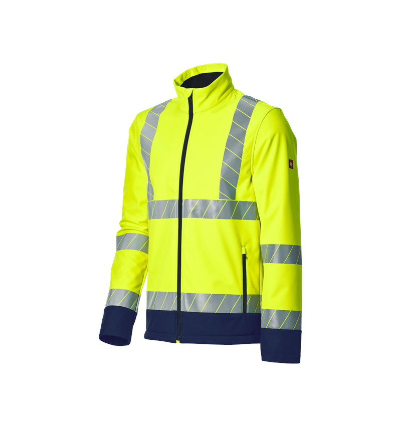 Werkjassen: Veiligheids-softshell-jack e.s.line.core + signaalgeel/donkerblauw