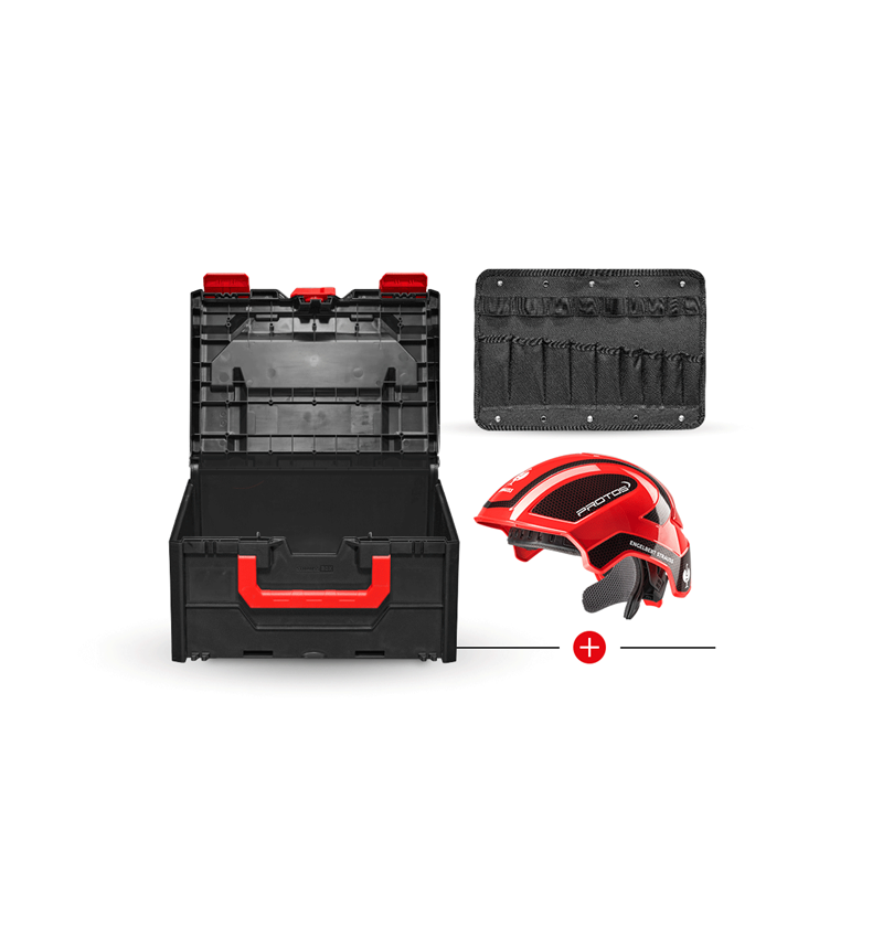Arbeidsveiligheid: e.s. Werkhelm Protos® + STRAUSSbox 215 midi + rood/zwart