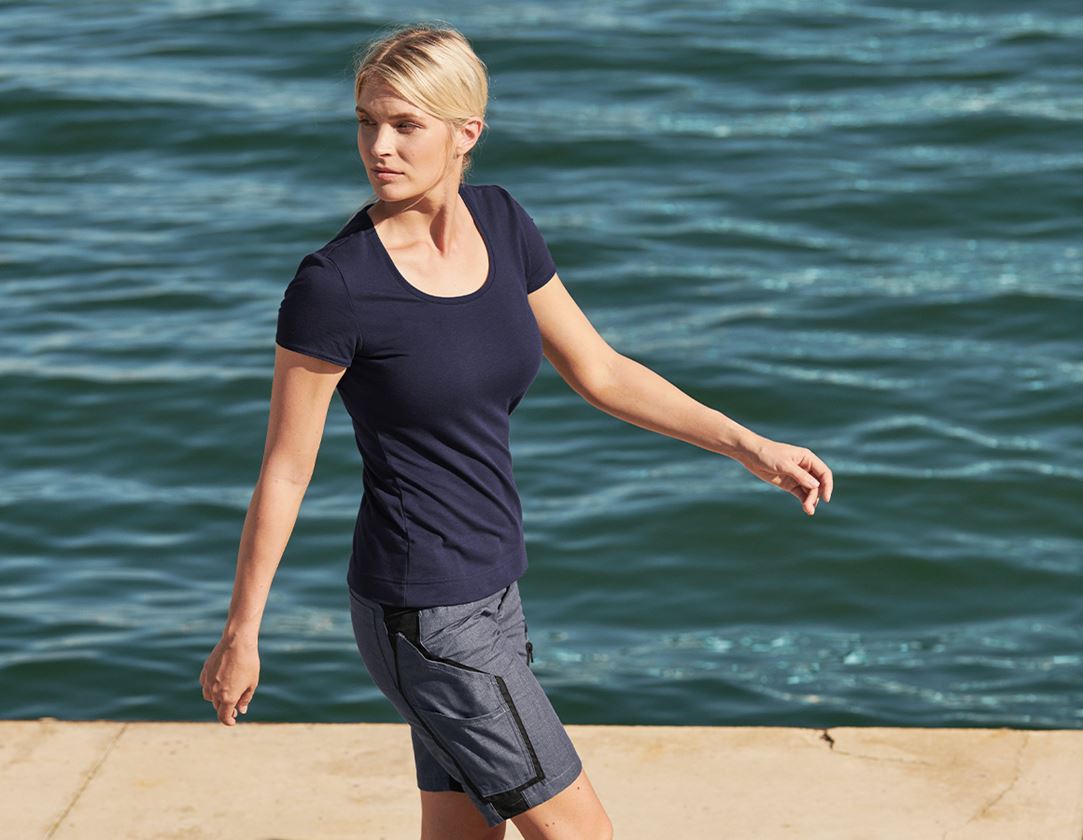 Bovenkleding: e.s. Functioneel T-shirt poly cotton, dames + donkerblauw 1