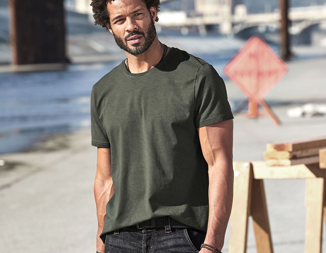 Onderwerpen: e.s. T-Shirt vintage cotton stretch + camouflagegroen vintage