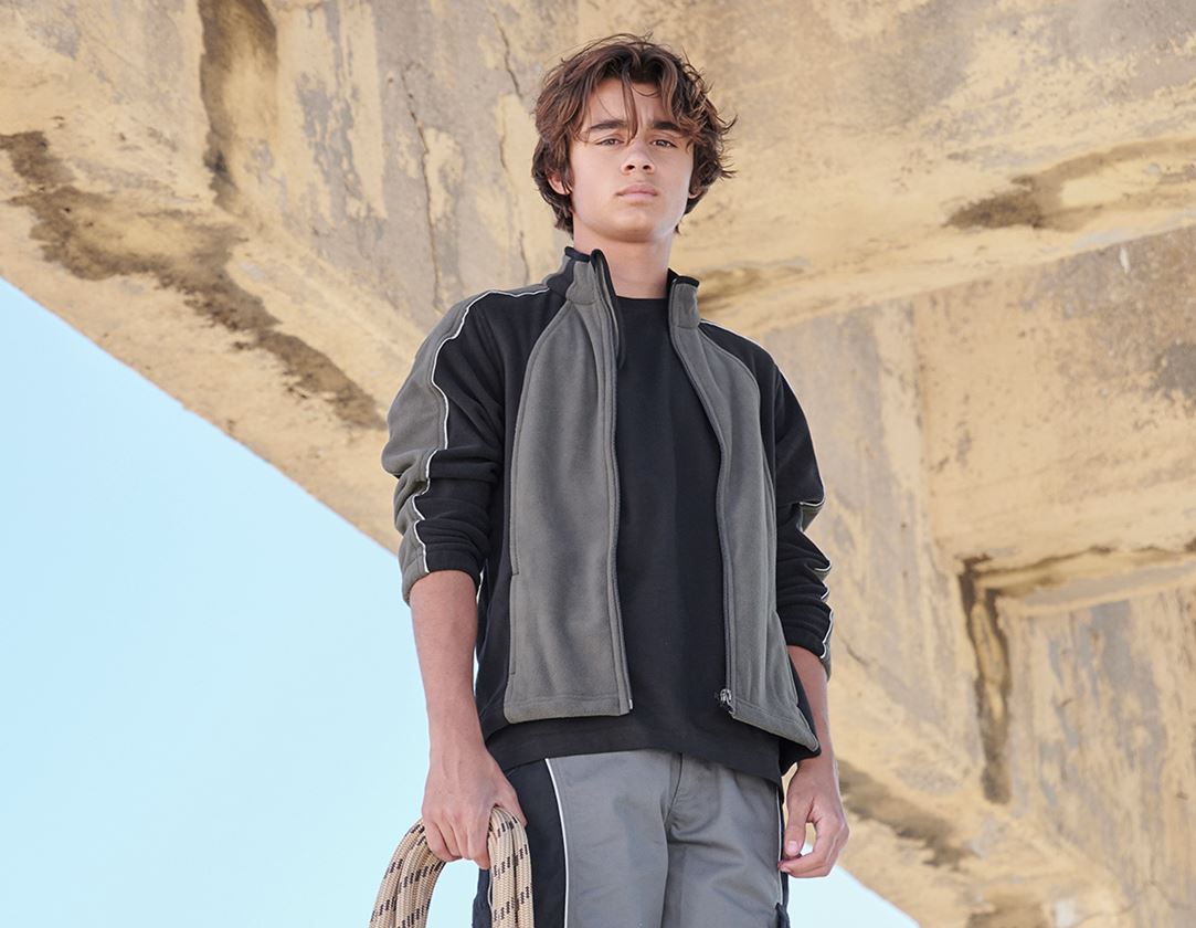 Jassen: Microfleece kinderjack dryplexx® micro + antraciet/zwart