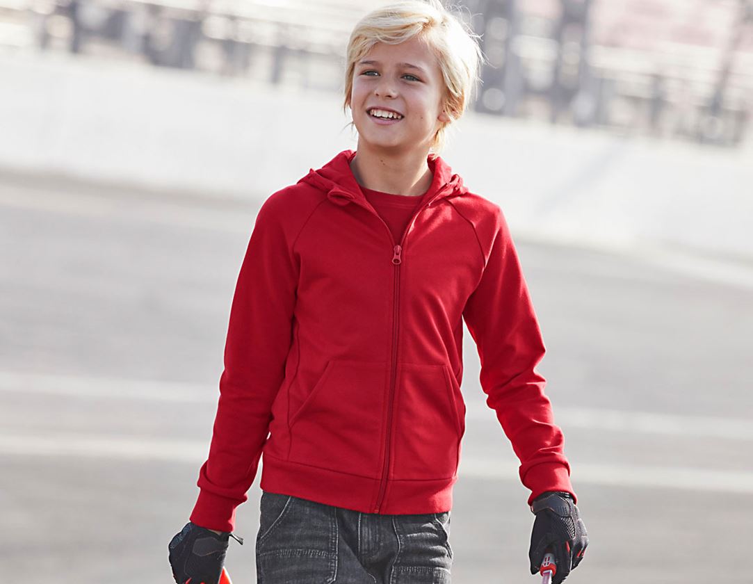 Bovenkleding: e.s. hoody-sweatjack cotton stretch, kinderen + vuurrood 1