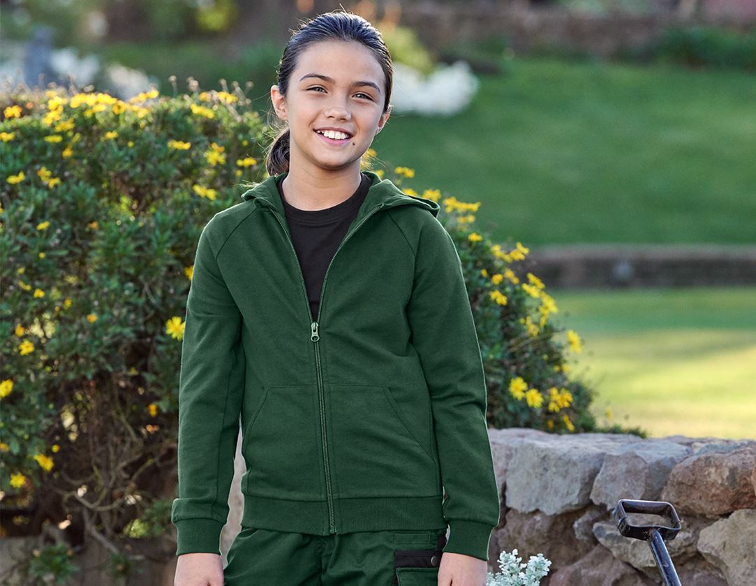 Bovenkleding: e.s. hoody-sweatjack cotton stretch, kinderen + groen
